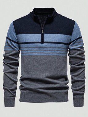 Grey Men's Regular Fit Stand Collar Zip-Up Sweater